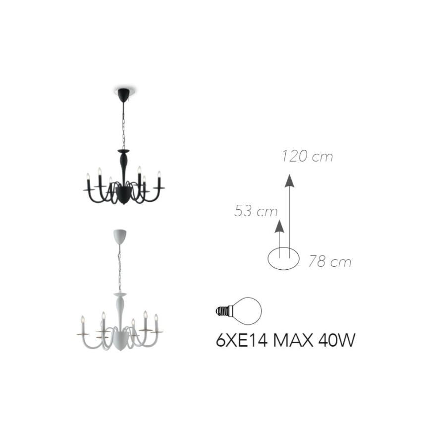 Sospensione 6 luci in metallo nero o bianco-oro 6XE14 non incl. ARMSTRONG Sospensione 6 luci in metallo nero o bianco-oro 6XE14 non incl. ARMSTRONG